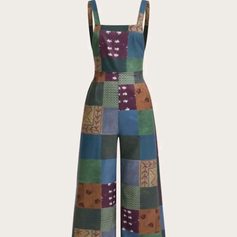 NEW PATCHWORK PRINT OVERALL JUMPSUIT